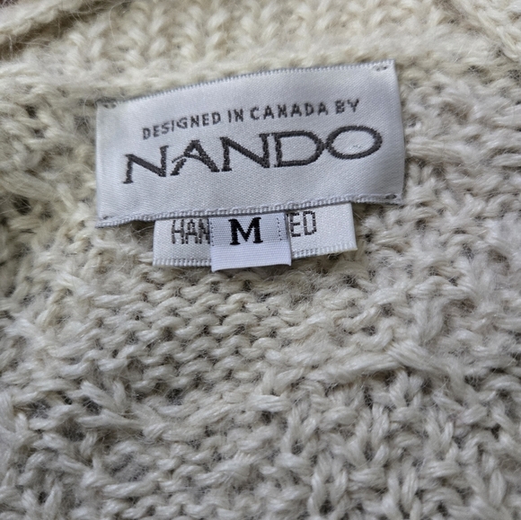 NANDO Extra Fine Alpaca Hand Knit Cream/Green/ Brown Leaf Pattern Cardigan. Med - Picture 11 of 14